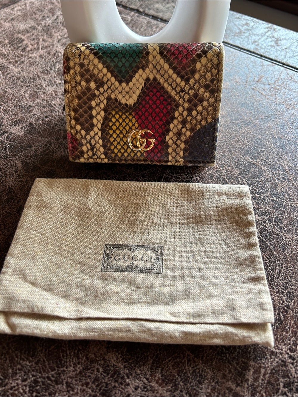 Gucci Multicolor Python Card Holder with Gold Double G
